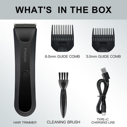 Predyee Electric Groin Hair Trimmer - Replaceable Ceramic Blade Heads, Waterproof Wet/Dry Clippers - Ultimate Male Body Hair Razor