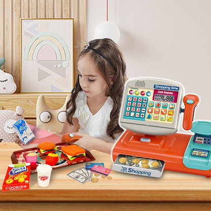 XINGYING Toy Cash Register for Kids, Pretend Play Store w/ Sounds & Real Calculator & Simulate Weighter, Kids Cash Register with Scanner and Credit Card Play Food Money for Boys Girls Ages 3 4 5 6 7+