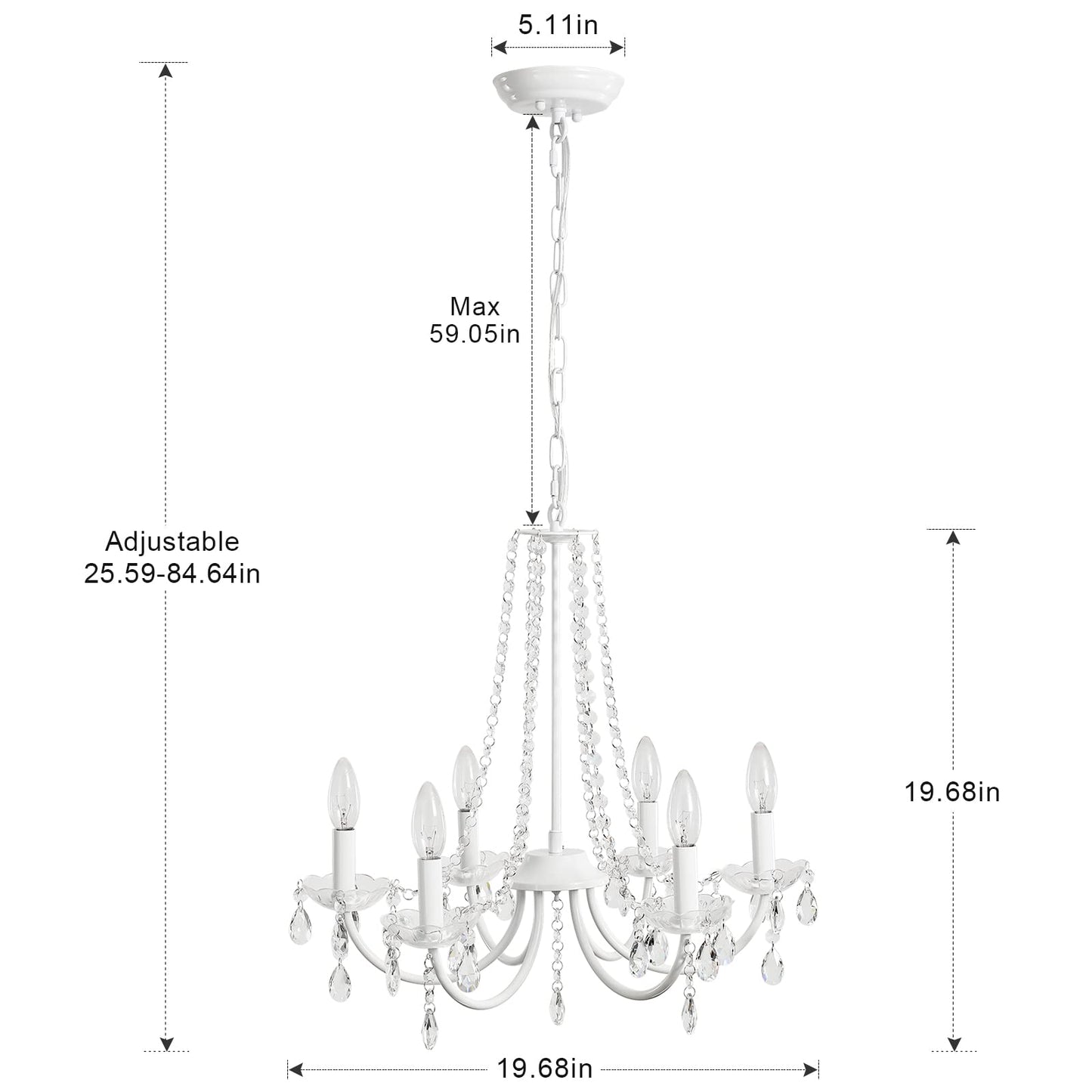 YLCHYTDZSW Chandelier for Bedroom 6-Light White Chandelier Crystal Chandeliers Modern Small Chandelier Light Fixture for Girls Bedroom Foyer Entryway Living Room