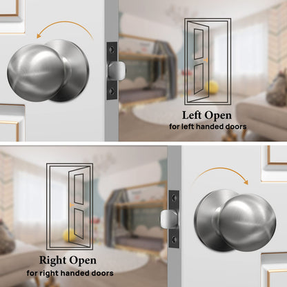 VICMEON 6 Pack Passage Door Knobs Keyless, Interior Door Lock Reversible Heavy Duty Design, Satin Stainless Steel Passage Door Knobs Interior for Closet or Hall