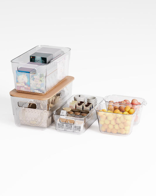5 Pack PET Storage Bins with Bamboo Cutting Board
