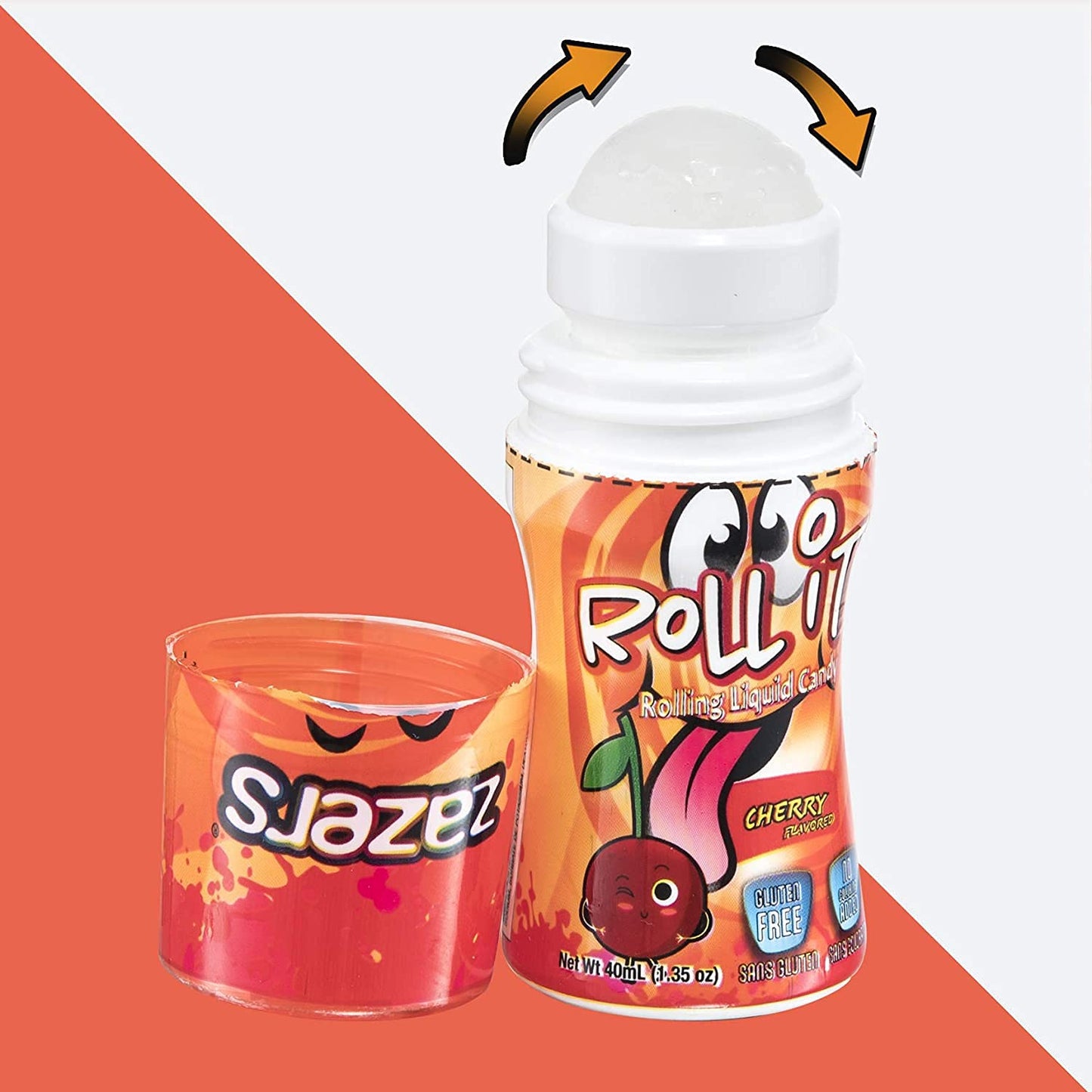 Zazers Sour Rolling Liquid Candy, Cherry Flavored Sour Candy - 3 Pack of Roll-It Bottles - Gluten-Free and No Coloring Added (Kosher 1.35 OZ. each Bottle)