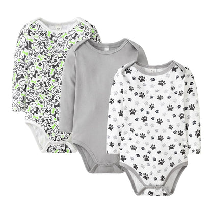 Ribbed Long Sleeve Baby Bodysuit Romper, Grey