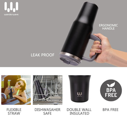 40 oz Insulated Tumbler with Handle and Straw