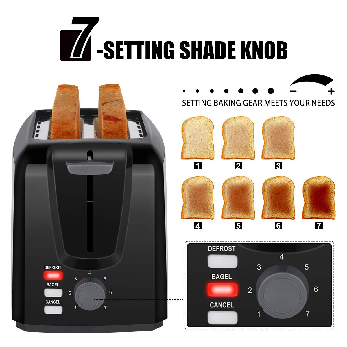 Toaster 2 Slice Stainless Steel Toaster Two Slice Toaster with Removable Crumb Tray Toaster Wide Slot Toasters 2 Slice Best Rated Prime with 7 Bread Shade Settings and Bagel, Defrost, Cancel Function