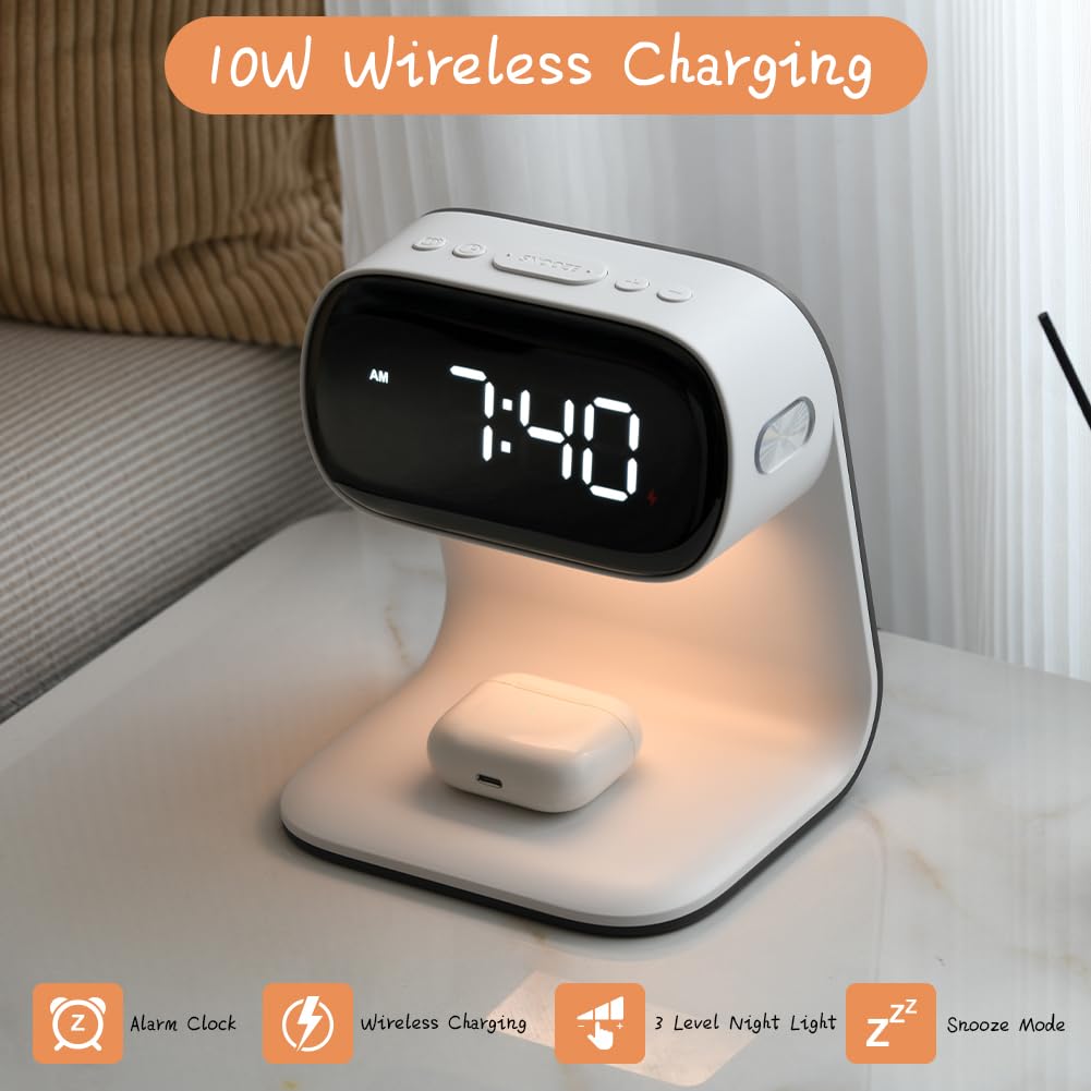 WILIT Wireless Charging Alarm Clock with Night Light