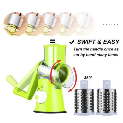 Cambom Rotary Cheese Grater Hand Crank Cheese Shredder for Fresh Cheese, Vegetable, Nuts,Non-slip Suction Base, Free Cleaning Brush Three Blades, Green