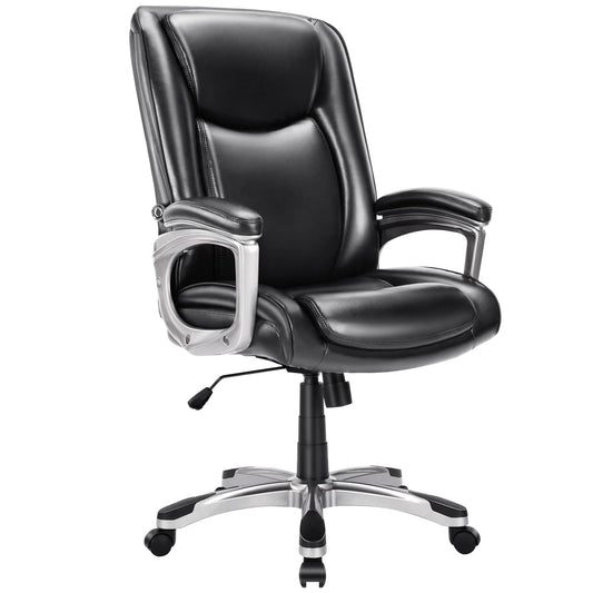 Home Office Chair Executive High Back Ergonomic Desk Chair Height Adjustable Managerial Rolling Swivel Chair with Adjustable Lumbar Support, Faux Leather, Black