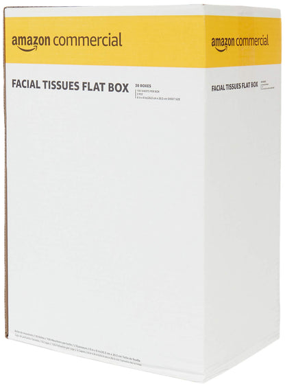 AmazonCommercial 2-Ply White Flat Box Facial Tissue (416968)|Bulk for Business|FSC Certified, Unscented, 3000 Count (30 Packs of 100)(8 x 8 Sheet), White