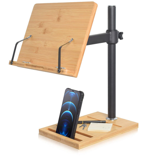 Adjustable Book Stand with Phone Slot & Clips
