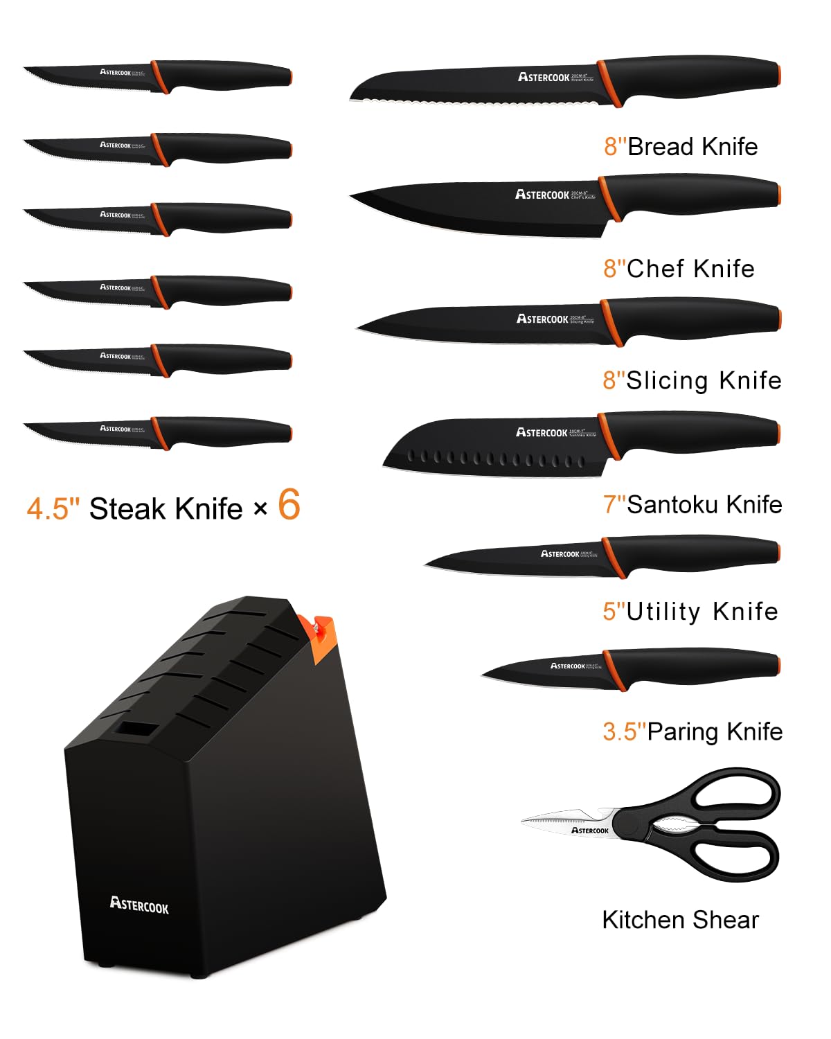 15-Piece Astercook Dishwasher Safe Knife Set