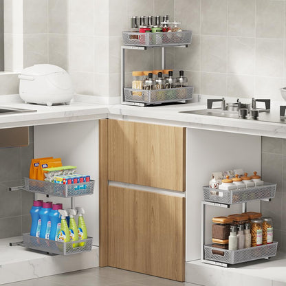 2-Tier Under Sink Organizer with Dividers, Grey
