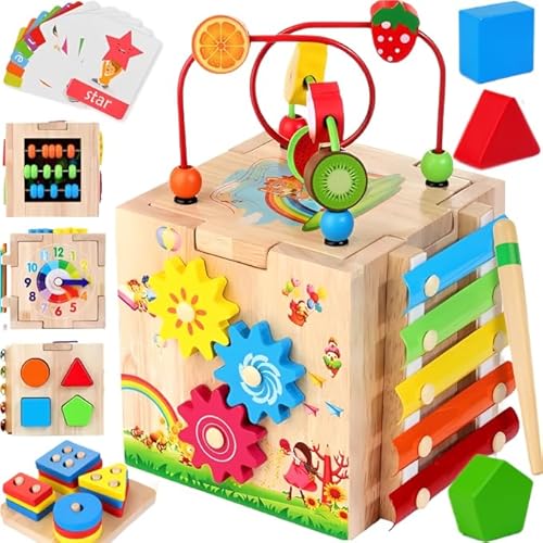 Montessori Wooden Activity Cube 8-in-1 Toddler Toy