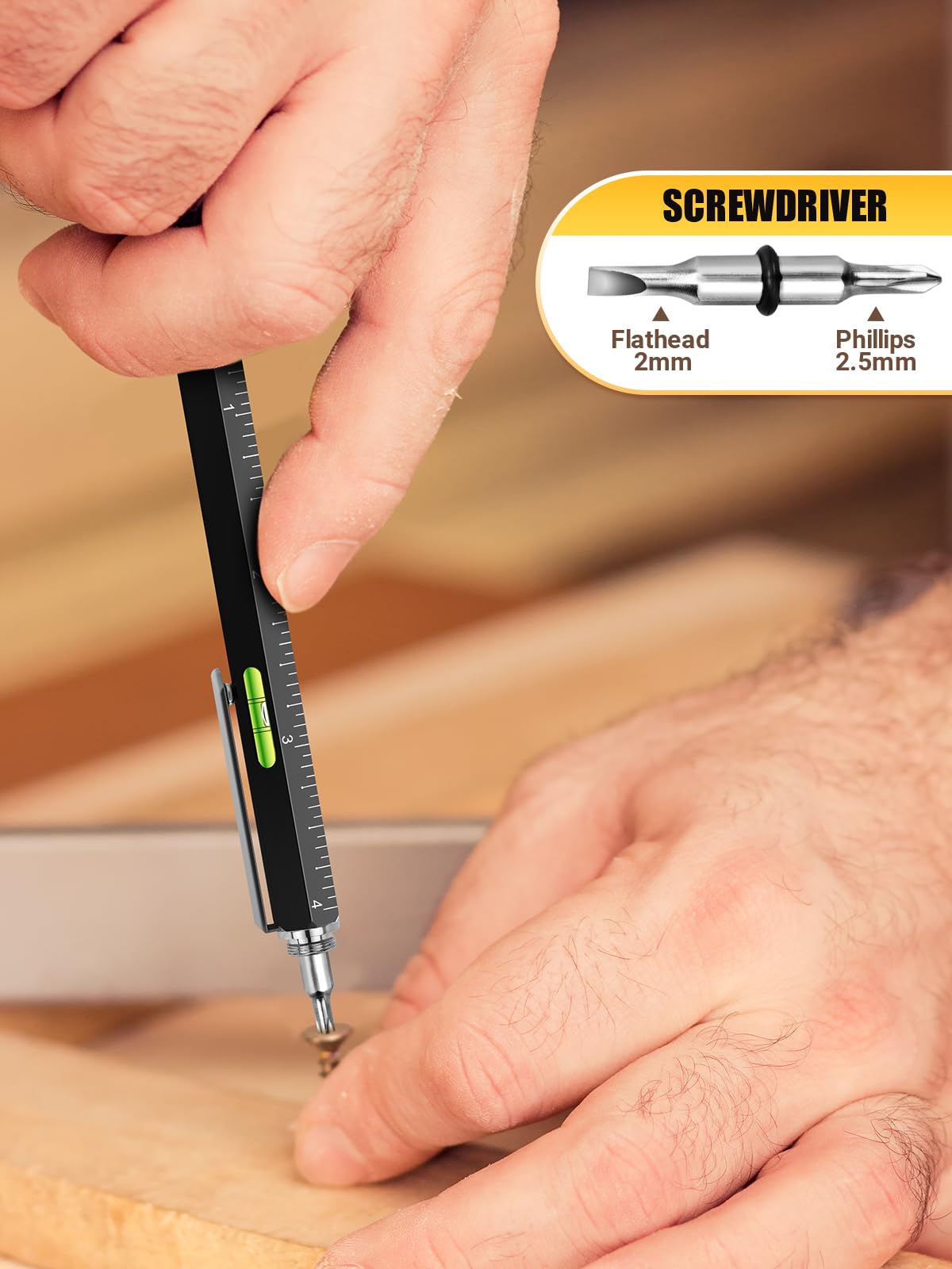 Multitool Pen Stocking Stuffer - Christmas Gift for Men, Dad, Husband, Teens - Unique Cool Gadget for Engineers, Woodworkers, Carpenters