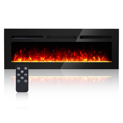 50 Inch Electric Fireplace, Recessed/Wall Mounted Electric Fireplace, Ultra-Thin Linear Fireplace with Remote Control, Timer,12 Adjustable Color Flame, 750/1500W