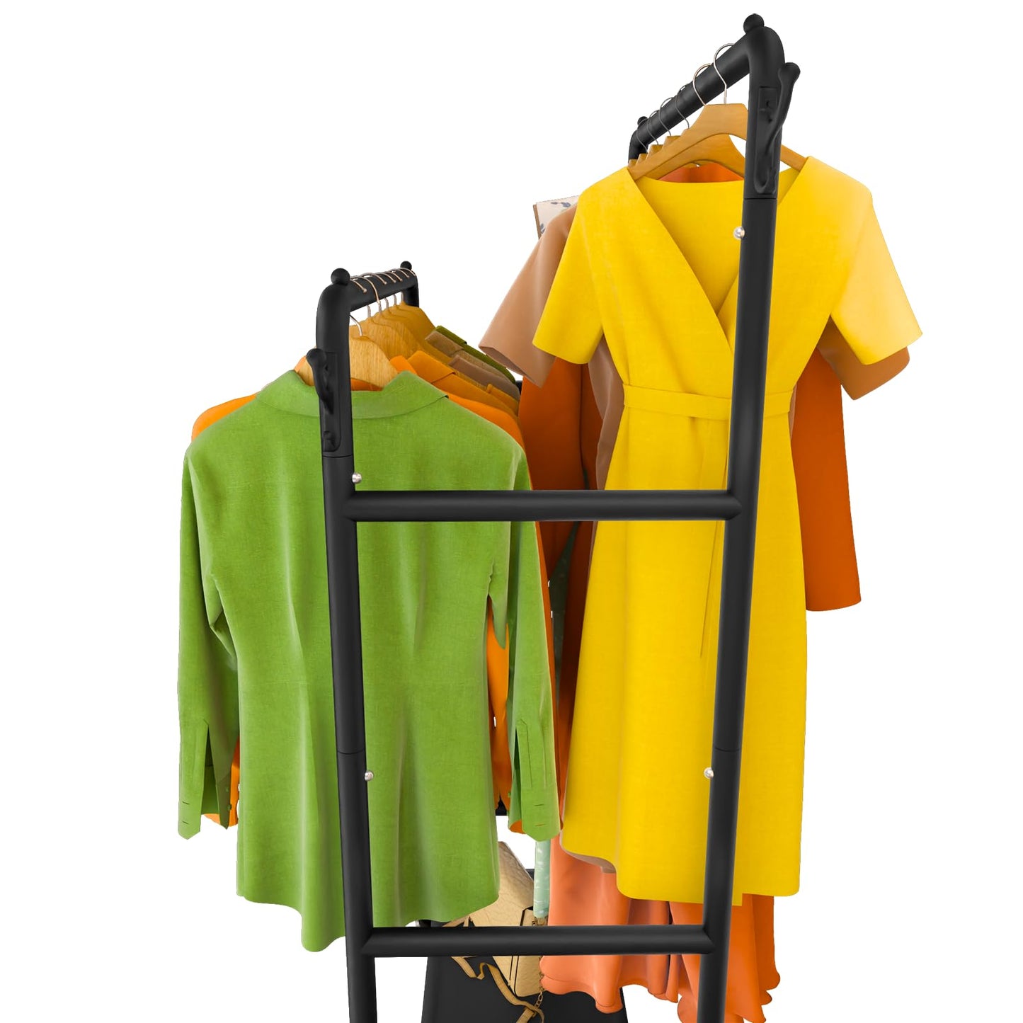 Wiracks Double Rod Rolling Clothes Rack with Shelves