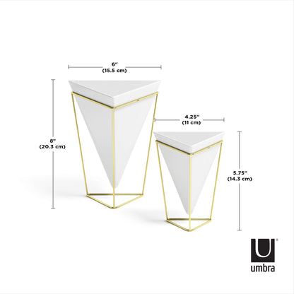 Umbra - 1004372-524 Trigg Desktop Planter Vase & Geometric Container-for Succulent, Air, Mini Cactus, Faux Plants and More, Desk, White/Brass