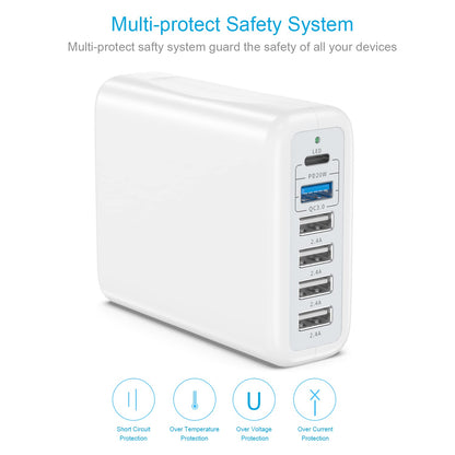 6-Port USB C Fast Charging Station 100W