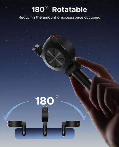 4-in-1 Fast Car Charger with Retractable Cables