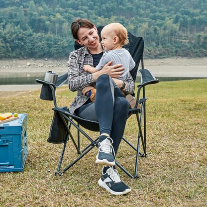 EVER ADVANCED Folding Camping Chair for Outside with High Back Padded Oversized Lawn Chairs Folding Lightweight Sturdy Steel Portable Outdoor Camp Chair for Adults