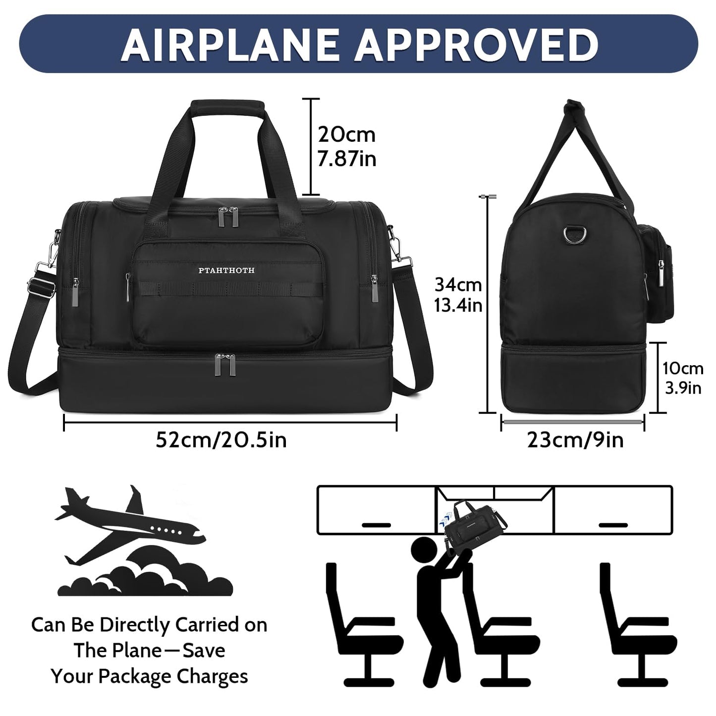 42L Carry On Duffle Bag for Travel & Gym