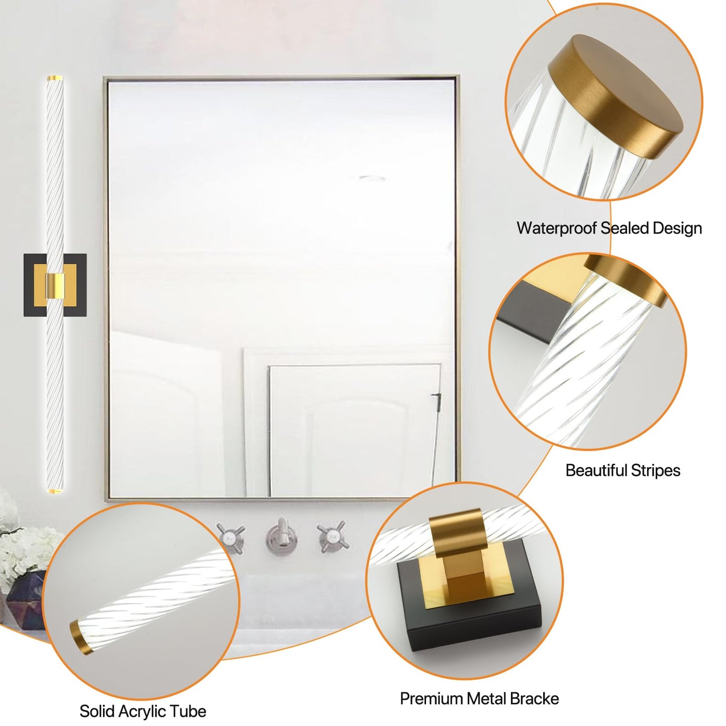 ADD 2 TO YOUR CART ❗ Galental LED Vanity Light, 30inch Dimmable Bathroom Light Fixtures Over Mirror, 15W 6000K Black and Gold Modern Linear Vanity Lights, 360°Sconces Wall Lighting Bar(White Light)