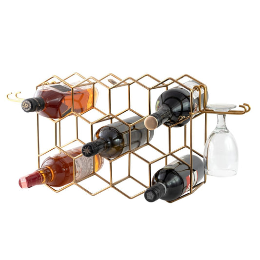 14-Bottle Metal Wine Rack with Glass Holders