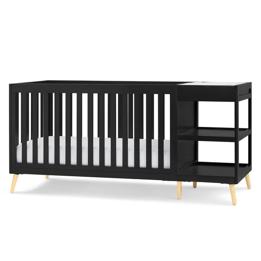 Delta Children Essex 4-in-1 Convertible Crib and Changer, Black Ebony w/Natural Knobs