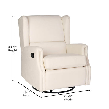 Flash Furniture Omma Swivel Glider Rocking Recliner, Manual Wingback Recliner with 360 Degree Swivel, for Living Room, Bedroom, or Nursery, Upholstered, Cream