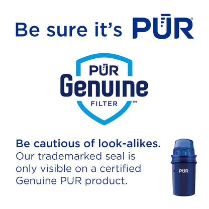 PUR 30-Cup Water Filter Dispenser with 1 Genuine PUR Filter, Large 30-Cup Capacity, 2-in-1 Powerful, Faster Filtration, Lasts 2 Months or 40 Gallons, Dishwasher Safe, White/Blue (DS1800Z)