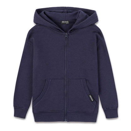 DEESPACE Kids Soft Brushed Fleece Hooded Sweatshirt with Full Zip and Kangaroo Pocket Hoodie for Boys and Girls (Navy, 4l)