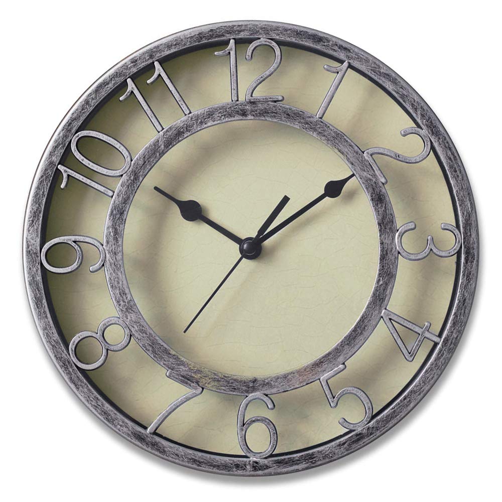 SAC SMARTEN ARTS 8" Silent Quartz Wall Clock Non-Ticking Digital Silver Clocks with 3D Numbers and Plastic Bezel Easy to Read Vintage Wall Clock