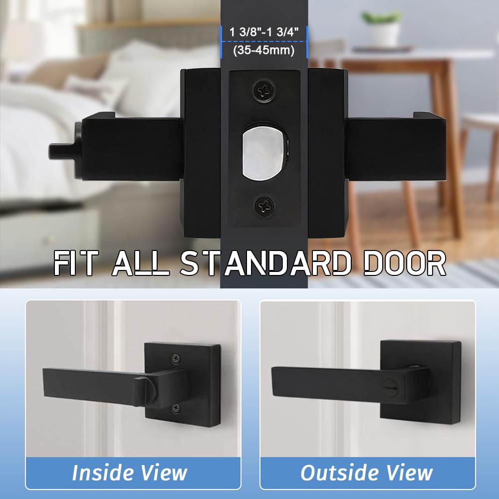 GOHATI Keyless Privacy Door Lever, Door Handle for Bedroom Bathroom Reversible Matte Black Door Lever for Lefr and Right Handed, 10 Pack