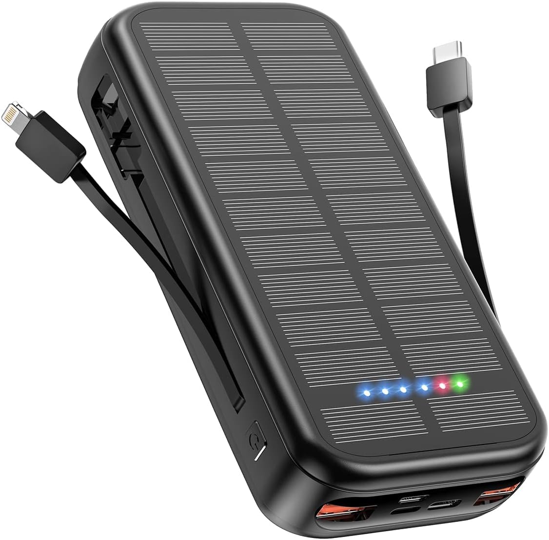 UPDATE: NOW $19.19❗ Portable Charger with Built in Cable Power Bank 30000mAh Fast Charging PD 20W Battery Pack 5 Output und 4 Input Backup Charger Travel for iPhone Android Samsung etc-Black