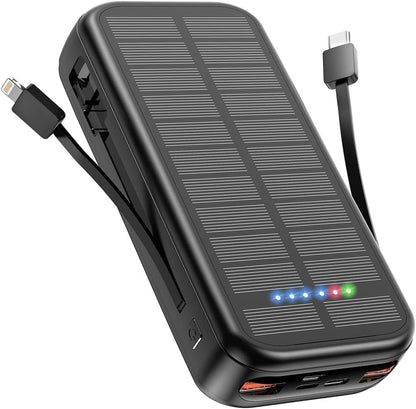 UPDATE: NOW $19.19❗ Portable Charger with Built in Cable Power Bank 30000mAh Fast Charging PD 20W Battery Pack 5 Output und 4 Input Backup Charger Travel for iPhone Android Samsung etc-Black