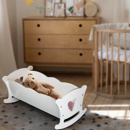 Wooden Baby Doll Cradle with Bedding for Kids