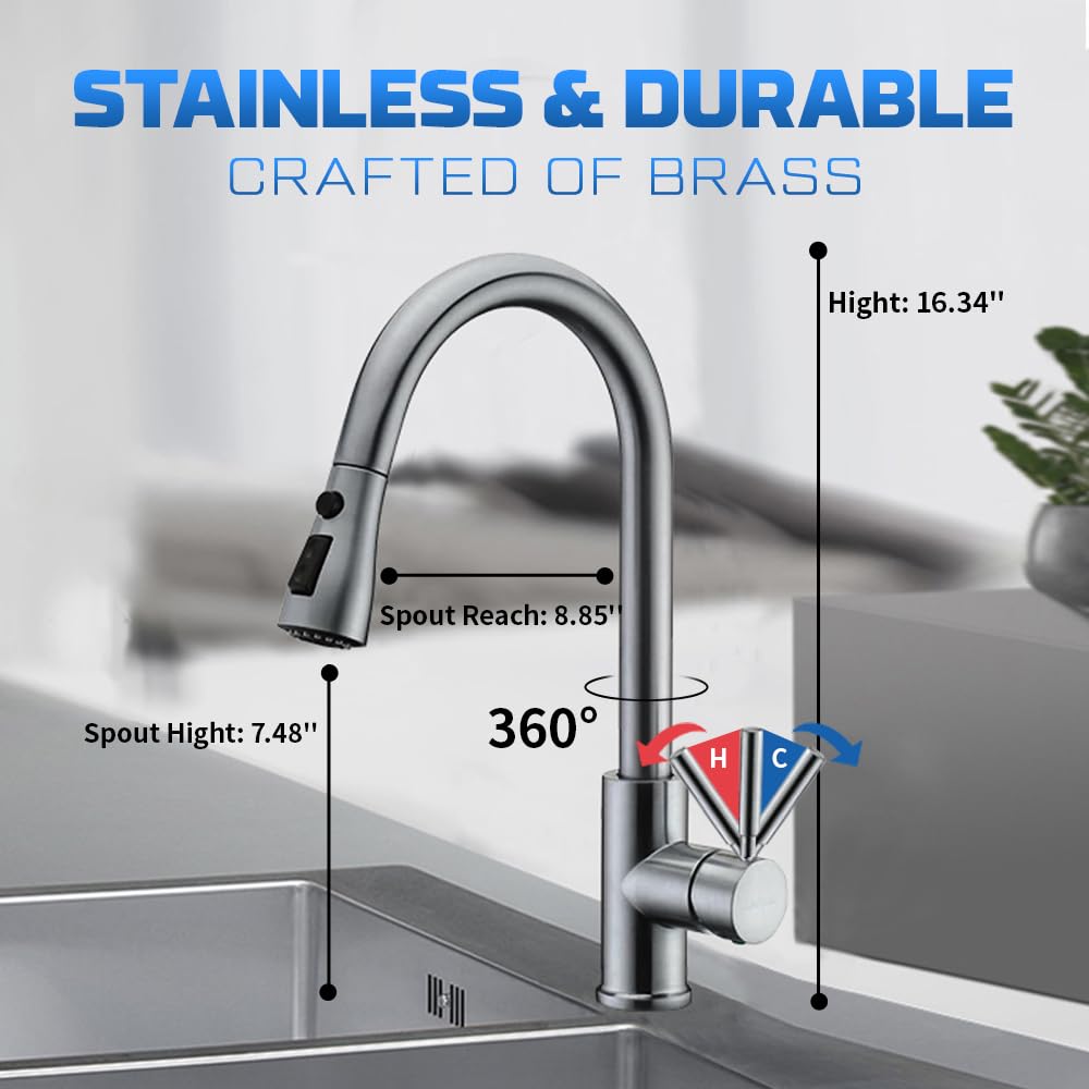 Brushed Nickel Pull Down Kitchen Faucet by INOVIX