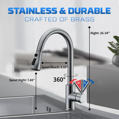 Brushed Nickel Pull Down Kitchen Faucet by INOVIX