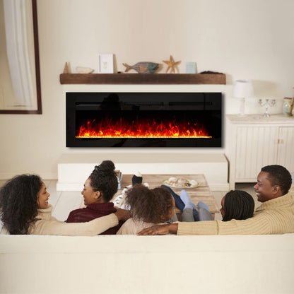 50 Inch Electric Fireplace, Recessed/Wall Mounted Electric Fireplace, Ultra-Thin Linear Fireplace with Remote Control, Timer,12 Adjustable Color Flame, 750/1500W