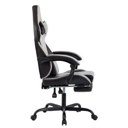 Video Gaming Chair with Footrest, Ergonomic Game Chair with Lumbar Support, Height Adjustable Swivel Racing Gaming Massage Chair, Reclining Computer Office Desk Chair for Adults