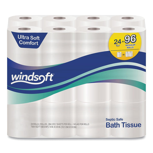 24 Rolls Windsoft Premium Bath Tissue - Septic Safe