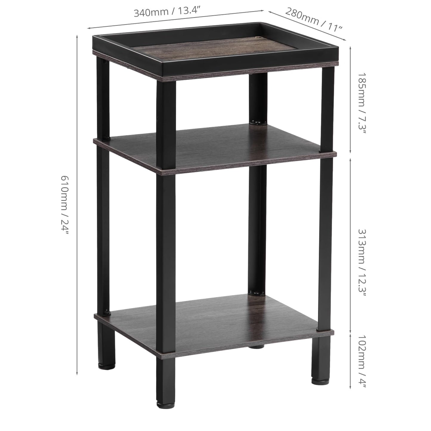 ZEXVIDA Side Table for Small Spaces,3 Tier End Table Under Desk Storage with Storage Shelf, Small Bedside Table,Nightstand for Living Room, Bedroom, Office,Grey