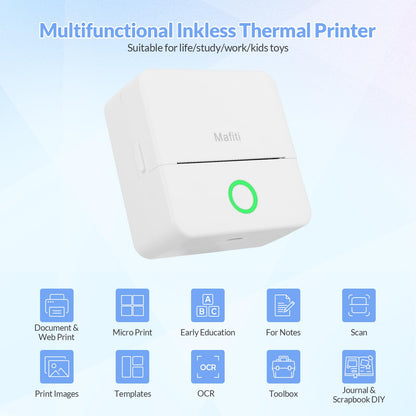 Inkless Bluetooth Mini Sticker Printer for Scrapbooks