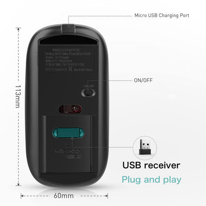 Artusi Wireless Mouse for Laptop Mac iMac MacBook Pro MacBook Air Computer PC Chromebook Windows Rechargeable Wireless Mouse with USB C Adapter (Gray Black 2.4G Wireless Mouse (No Bluetooth))