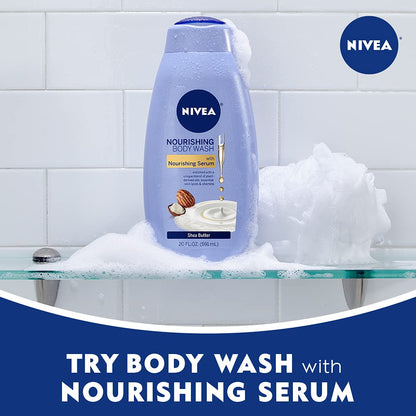 NIVEA Shea Butter Nourishing Body Wash, Moisturizing Body Wash with Nourishing Serum, Plant-Derived Oils, Essential Skin Lipids and Vitamins, 20 Fl Oz Bottle