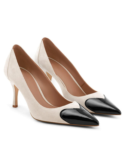 Coutgo Womens Closed Pointed Toe Pumps Heart Stiletto High Heels Wedding Bride Dress Shoes, Beige, Size 6.5