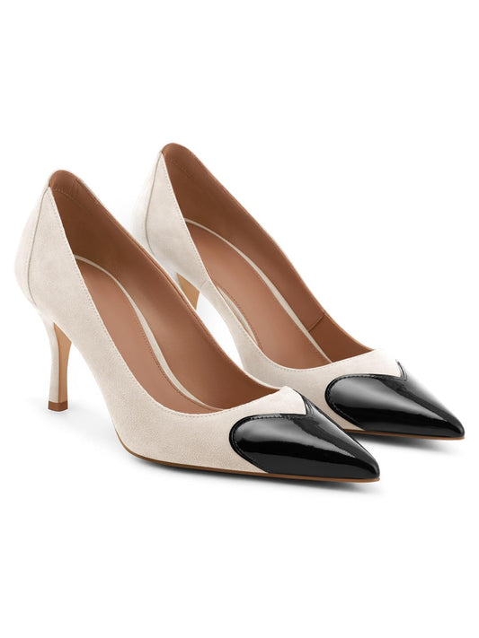 Coutgo Womens Closed Pointed Toe Pumps Heart Stiletto High Heels Wedding Bride Dress Shoes, Beige, Size 6.5