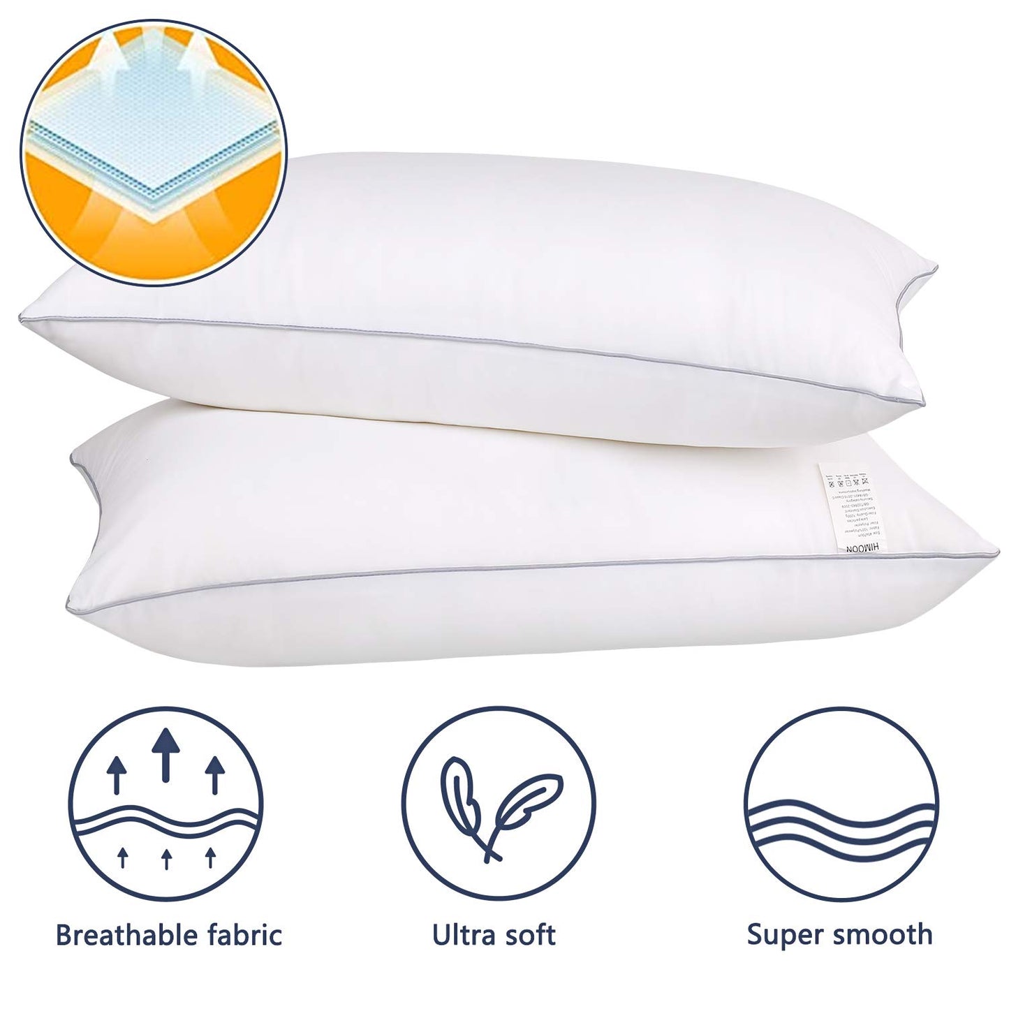 HIMOON Bed Pillows for Sleeping 2 Pack,Standard Size Cooling Pillows Set of 2,Top-end Microfiber Cover for Side Stomach Back Sleepers