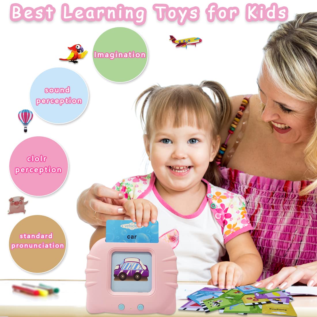 BAOXUE Toddler Learning Toys for 1 2 3 4 Year Old Girls Boys,Educational Toys for Toddlers Ages 2-4,Talking Flash Cards with 224 Sight Word,Speech Therapy Autism Toys Birthday Gift for Kids 1-3 (Pink)