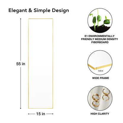 Gold Full Length Mirror 55"x15" for Wall